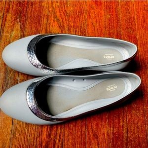 Silver Gray Croc Slip On Shoes w Metallic Detail